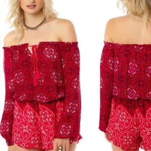 O’Neill Red Off The Shoulder Romper Size Large